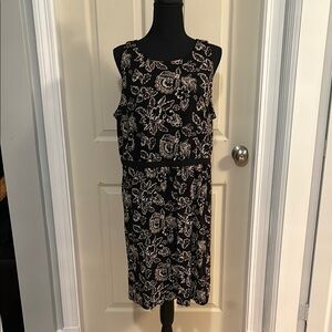 LOFT Black and Cream Floral Midi Dress